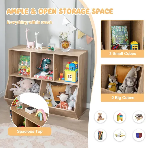 Miniatura 5 de Kids Bookshelf and Toy Organization,5 Cubby Open Wooden Playroom Organization and Storage, Toddler Bookshelf for Kid’s Room Bedroom Nursery