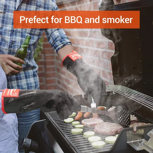 Miniatura 5 de Schwer Guantes de barbacoa resistentes al calor extremo 932°F, guantes impermeables para horno y freidora, guantes de neopreno resistentes al aceite