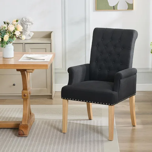 Miniatura 13 de WUTUTUEE Silla de comedor de terciopelo con brazos, sillas de comedor tapizadas acolchadas de respaldo alto, sillón decorativo con patas cromadas