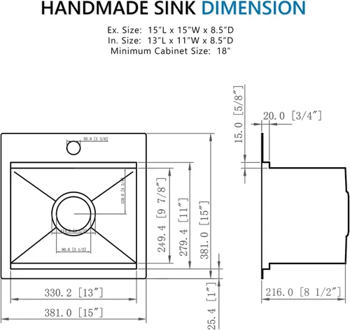 Miniatura 3 de Fregadero de cocina desplegable de 15 x 15 pulgadas, fregadero de cocina de acero inoxidable calibre 16, fregadero compacto de montaje superior