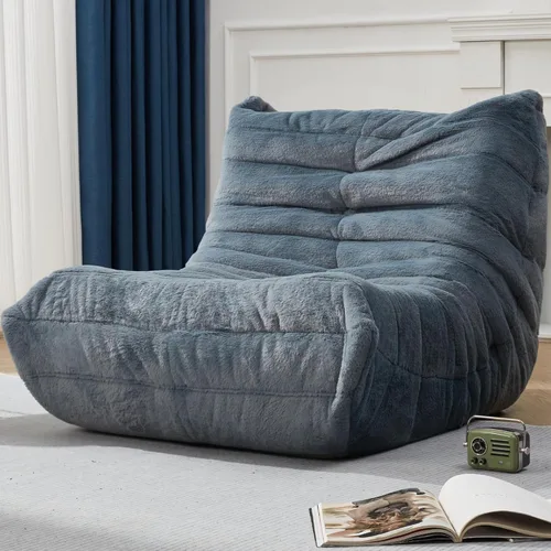 Sillones tipo puf para adultos, puf gigante con espuma viscoelástica, sillón puf con relleno, piel sintética, para la sala, dormitorio u oficina azul