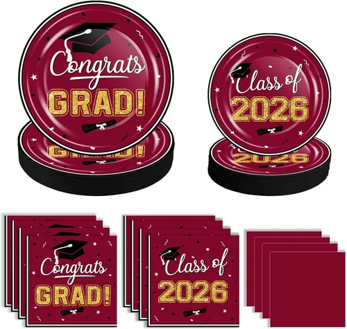 Miniatura 10 de OuMuaMua suministros de vajilla para fiesta de graduación 2026 - 200 piezas, platos y servilletas desechables azules y blancas para la decoración