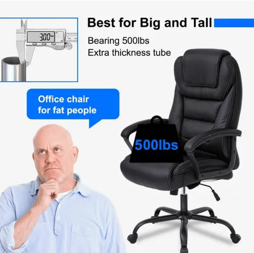 Miniatura 6 de Silla de oficina grande y alta, asiento ancho de 500 libras, silla de escritorio ergonómica con brazos de apoyo lumbar, respaldo alto, silla