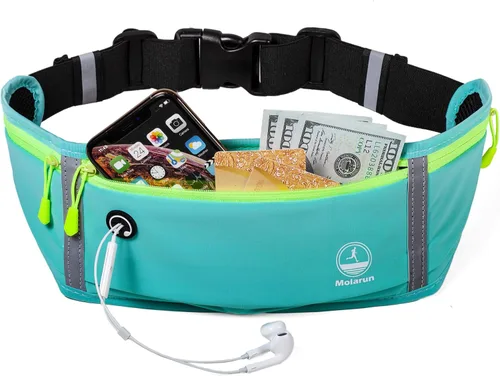 Miniatura 9 de Cangurera delgada para correr para mujeres y hombres, riñonera para correr, cinturón de dinero, soporte para teléfono para correr, deportes, Negro