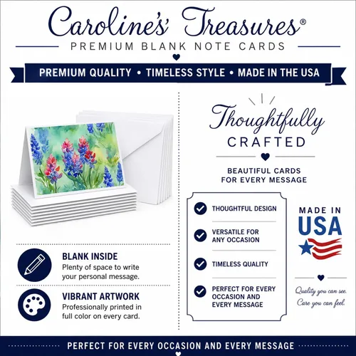 Miniatura 5 de Caroline's Treasures DAC1709GCA7P - Tarjetas de felicitación y sobres de arándanos de Texas en acuarela, paquete de 8 tarjetas en blanco con sobres