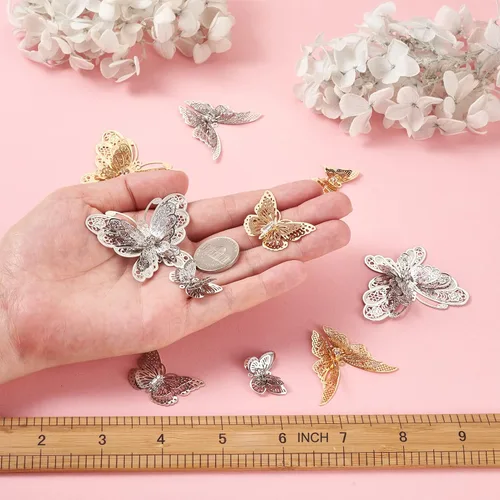 Miniatura 5 de Craftdady Colgantes colgantes de metal con dijes de mariposa Oro claro + platino