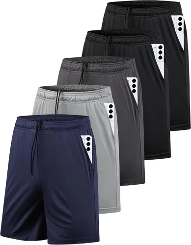 Paquete de 5 pantalones cortos deportivos para hombre con bolsillos, secado rápido, pantalones cortos de entrenamiento para correr para hombre