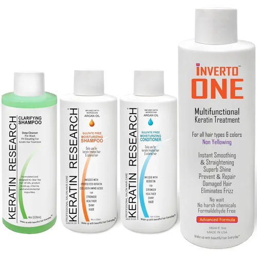 Miniatura 13 de INVERTO ONE - Kit de queratina brasileña sin formaldehído de 6.1 fl oz con champú clarificante, tratamiento vegano de grado de salón para resultados