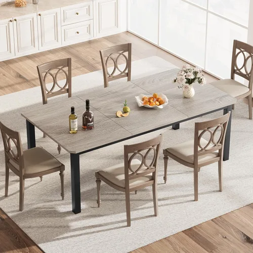 Miniatura 3 de GarveeHome Mesa de comedor industrial para 6-8 personas, mesa de cocina de 78.7 pulgadas de largo con marco de metal resistente y asientos, 6