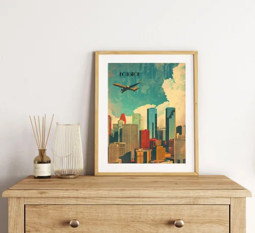 Miniatura 5 de Turnip Designs 8X10 sin marco Houston Texas Retro City Urbano Paisaje Arte Impresión Póster Ilustración Decoración del Hogar RC014