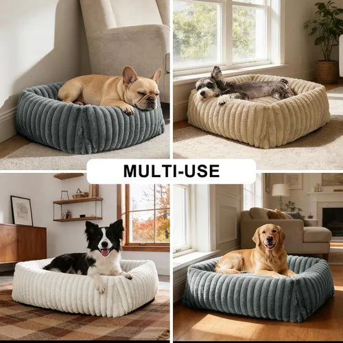 Miniatura 4 de FURTIME Cama para perros de tamaño mediano, cama ortopédica lavable para mascotas con funda extraíble, rectangular, suave, relajante, para Beige