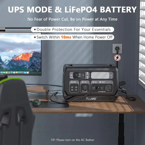 Miniatura 2 de ALLWEI - Estación de energía portátil 300 W (pico 600 W) mejorada, banco de batería LiFePO4 de 256 Wh, generador solar con 6 puertos de salida