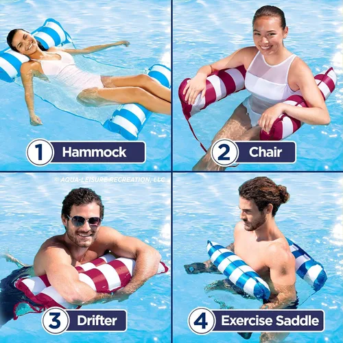 Miniatura 3 de Aqua Monterey - Hamaca flotante para piscina, paquete de 3, dos azul claro y uno borgoña/rayas blancas, paquete de 3