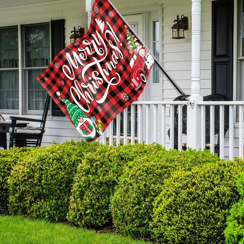 Miniatura 6 de Bandera de Feliz Navidad de 3 x 5 pies para decoración de patio y pancarta de búfalo rojo a cuadros de búfalo rojo, decoración al aire libre
