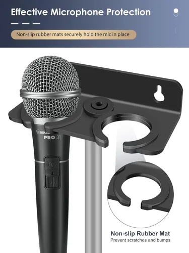Miniatura 3 de Soporte de micrófono múltiple para pared (aluminio) para portátil dinámico con cable e inalámbrico, organizador de micrófono múltiple para soporte