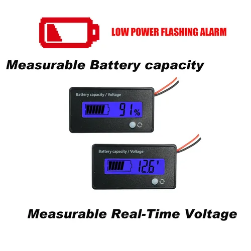 Miniatura 3 de Medidor de batería DC de 12V 24V 36V 48V 72V, indicador medidor monitor de voltaje de capacidad de la batería, probador de batería de ácido-plomo e