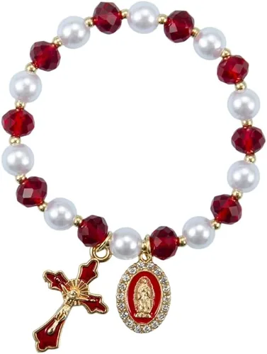 Miniatura 8 de Pulsera elástica de Virgen María con dije de cruz – Cristal de perlas multicolor con cuentas de joyería religiosa católica para mujer, regalo