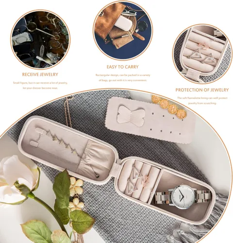 Miniatura 4 de SANQIANWAN Pequeña caja organizadora de viaje de joyería con estuche portátil de piel sintética para collares, anillos, aretes, diseño de borlas