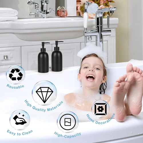 Miniatura 8 de Natheeph Dispensador de jabón de cerámica de 14 onzas, dispensador de jabón de cerámica, puede llenar líquido para baño/cocina (2 unidades, negro)