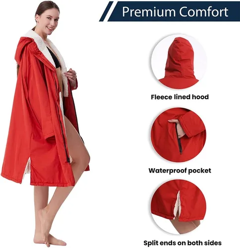 Miniatura 4 de Oksun Waterproof Swim Parka, Windproof Surf Poncho Warm Coat, Recycled Fabric Water Resistent Oversized Sherpa Lining Jacket