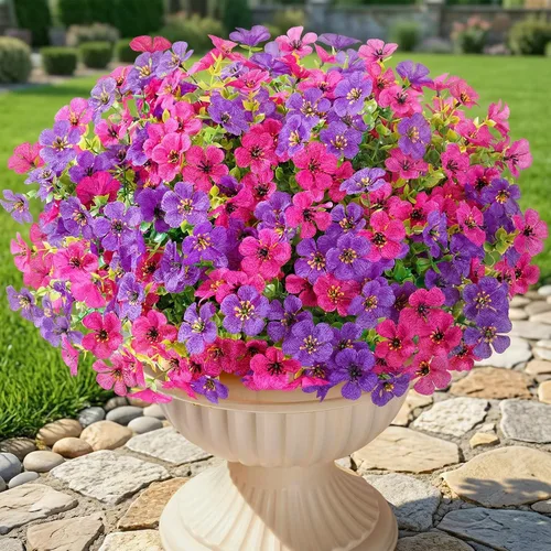 Miniatura 12 de Lifewit Flores artificiales para interiores y exteriores, 12 paquetes de flores falsas de plástico con hojas de eucalipto para decoración del jardín