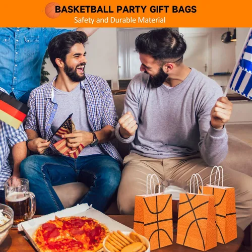 Miniatura 6 de Leinuosen 50 bolsas de fiesta de baloncesto y tenis, regalo de béisbol y tenis, bolsas de golosinas con asa para deportes temáticos suministros