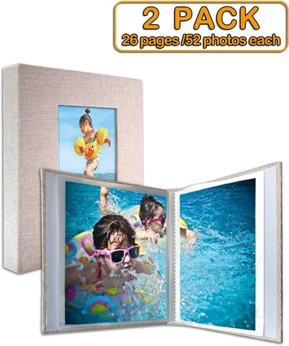 Miniatura 3 de GPIRAL Álbum de fotos pequeño de 4 x 6 pulgadas, páginas transparentes, cubierta de lino con ventana frontal, paquete de 2, cada álbum con capacidad