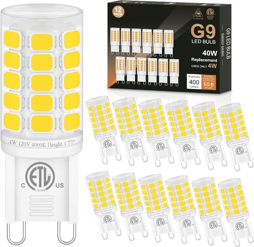 Miniatura 10 de Bombilla LED G9 de 3000 K blanco suave, 40 W equivalente, ángulo del haz de luz de 360°, 400 lúmenes, sin parpadeo, 120 V, base de doble clavija