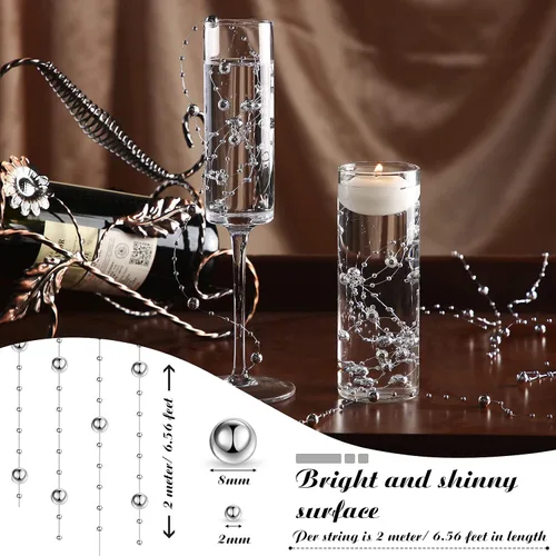 Miniatura 2 de Hicarer Cadena de perlas de 157 pies con 24 cuerdas para velas flotantes, perlas de imitación como relleno de jarrón, ideal para bodas, fiestas