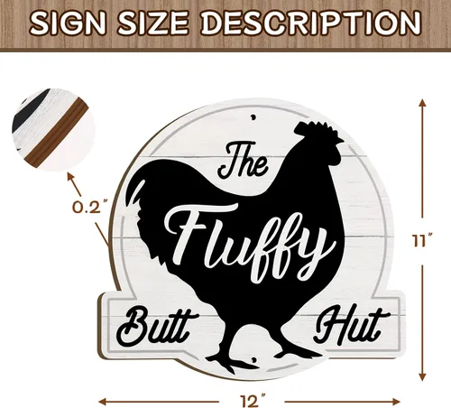 Miniatura 5 de The Fluffy Butt Hut Signs,cartel de gallinero, decoración de cobertizo de pollo para el hogar (blanco)