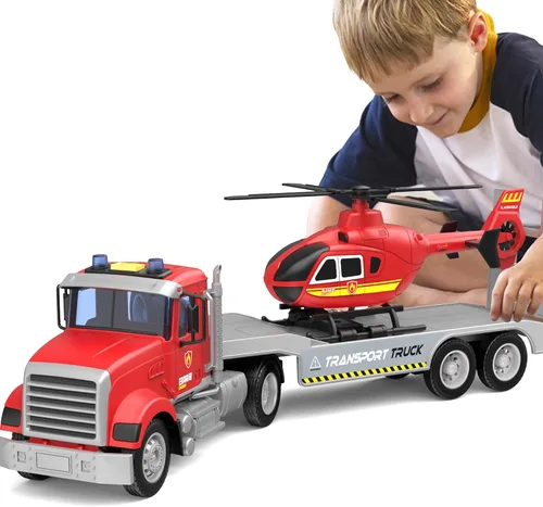 Miniatura 13 de DOWELLIN Vehículo transportador de juguetes para niños, incluye auto transportador y camión bulldózer, juguete de autos, regalo de cumpleaños
