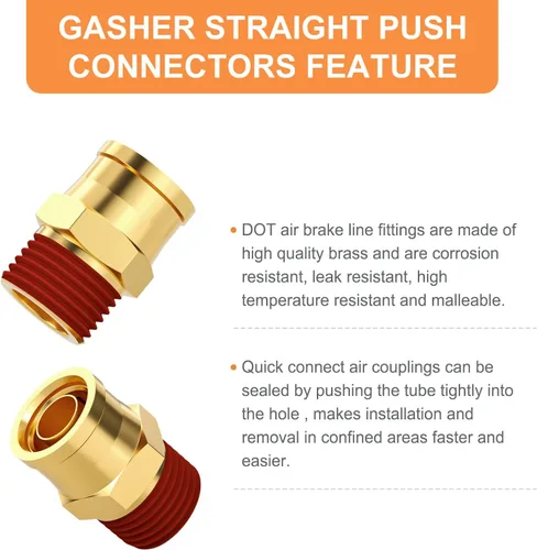 Miniatura 4 de GASHER 5 piezas de latón DOT Push to Connect Fittings, 1/2" NPT x 1/2" OD recto tubo de empuje de aire accesorios de línea de freno de aire