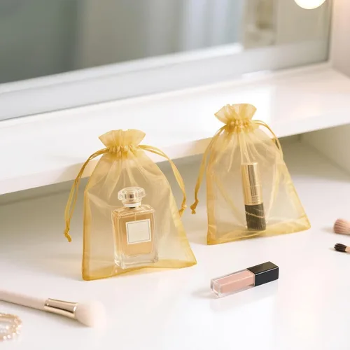Miniatura 6 de G2PLUS Bolsas de organza de 4 x 6 pulgadas, 100 bolsas de regalo de organza dorada con cordón, bolsas de joyería de malla transparente, bolsa de Oro