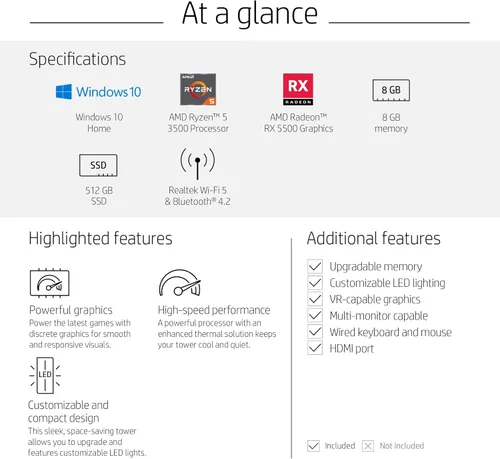 Miniatura 6 de Computadora de escritorio para gaming HP Pavilion, procesador AMD Ryzen 5 3500, AMD Radeon Rx 5500 4 GB, 8 GB RAM, 512 GB SSD, Windows 10 Home