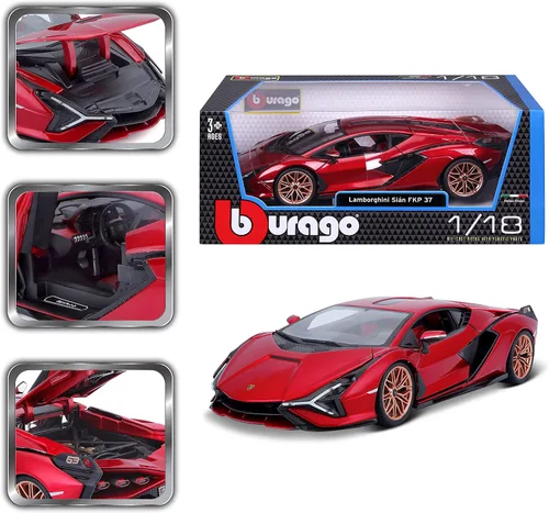 Miniatura 11 de Lamborghini Sian FKP 37 Rojo con ruedas de cobre 118 Modelo de automóvil fundido a presión por Bburago 11046 TY-18-11046R