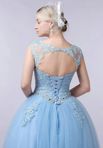 Miniatura 6 de CharmingBridal Vestidos de quinceañera de encaje con cuello barco, vestido de baile de princesa 2023