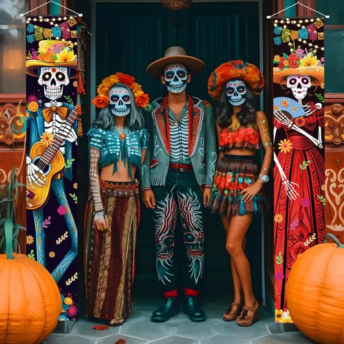 Decoraciones de Halloween para interiores Día de los Muertos para porche, pancartas, decoración de Halloween, disfraz de México, Día de los Muertos,