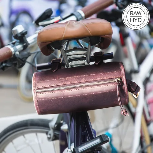 Miniatura 2 de RAW HYD Bolsa de manillar de cuero de grano completo para bicicletas y motocicletas – Bolsa de herramientas de bicicleta de estilo vintage