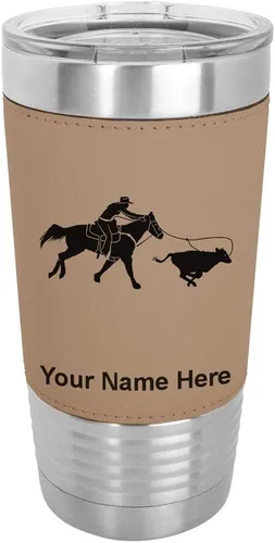 Miniatura 17 de LaserGram Vaso aislado al vacío de 20 onzas, con grabado personalizado incluido (cuero sintético, estilo béisbol)