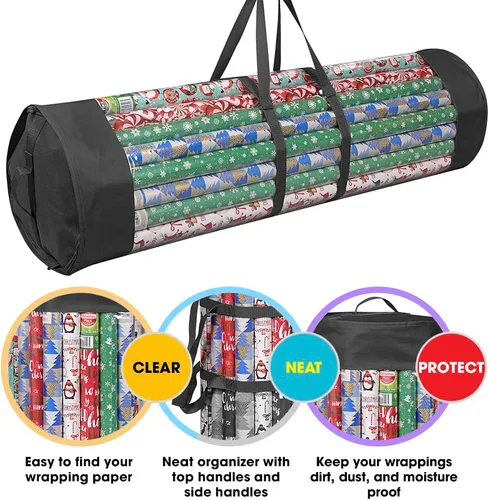 Miniatura 2 de ProPik Bolsa organizadora de papel de regalo para todos tus envoltorios y cintas de regalo, se adapta a rollos largos de 40 pulgadas, con capacidad