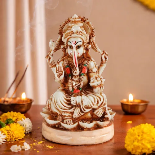 Miniatura 6 de TIED RIBBONS Ganesh Idol para el hogar de resina de 4.4 pulgadas Ganesh Murti para mandir del hogar, decoración de Pooja Ganpati Murti