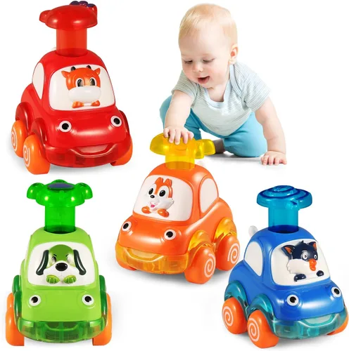 ALASOU 4 piezas de juguetes de coches de animales para niños de 1 año | Juguetes para bebés de 1 año, regalos para niños pequeños de 1 a 3