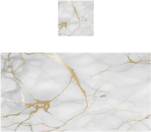 Kigai Juego de 2 toallas de algodón suave y absorbente de 27 x 54 pulgadas, toallas de mano de mármol blanco dorado de 12 x 12 pulgadas