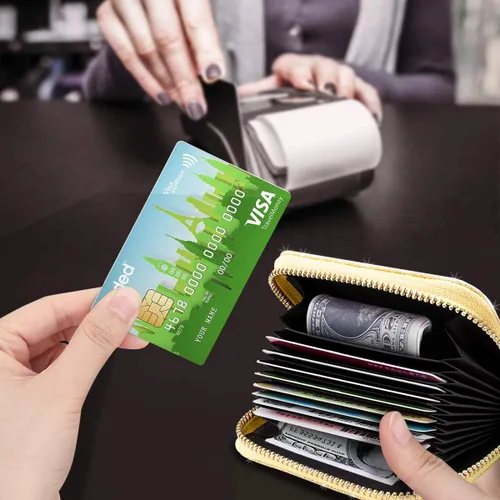 Miniatura 7 de Billetera pequeña para tarjetas de crédito RFID con purpurina linda para mujer