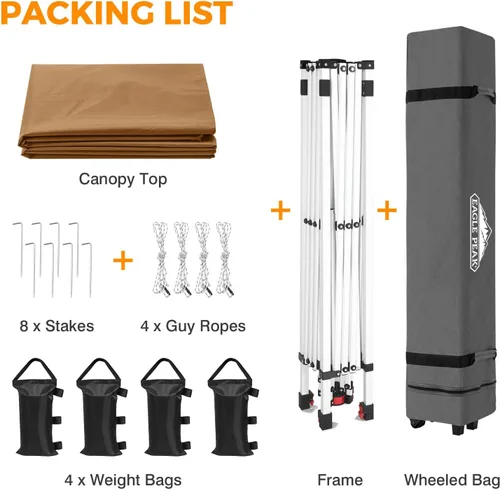 Miniatura 291 de EAGLE PEAK Tienda de campaña desplegable con bolsa de transporte con ruedas, 8 estacas, 4 cuerdas, 4 bolsas de peso, toldo de tienda de campaña