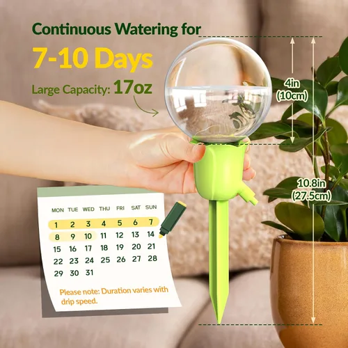 Miniatura 3 de NiHome 2 piezas de globos de riego automático para plantas de interior y exterior, bombillas de riego por goteo automático ajustables con estacas