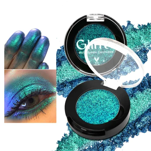 Miniatura 13 de Sombra de ojos verde azulado, paleta de sombras de ojos con purpurina multicromada altamente pigmentada con cambio de verde azulado a azul dorado