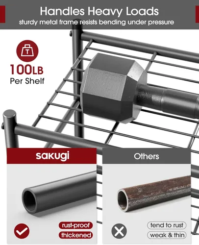 Miniatura 6 de Estanterías de almacenamiento Sakugi - Organizador de estante de gran capacidad de 5 niveles con ganchos, estanterías de garaje resistentes con pies