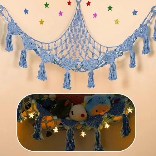 Miniatura 27 de Hamaca para Animales de Peluche de Esquina - 142 cm Jumbo Hecha a Mano de 5mm de Doble Cordón de Macramé para Almacenamiento de Animales de Peluche