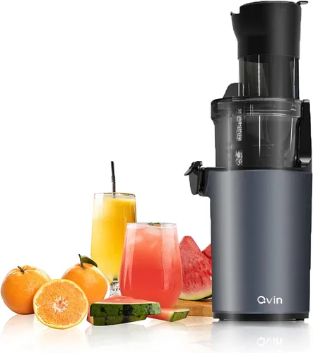 Qvin - Exprimidor de prensa en frío, máquinas exprimidoras lentas con canal grande y ancho de 3 pulgadas, exprimidor eléctrico de nutrientes para